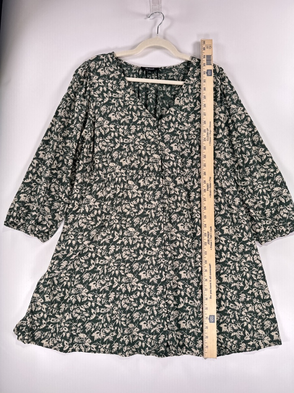 Madewell Tiered Mini Dress XL Dark Green Floral Babydoll - Picture 11 of 11